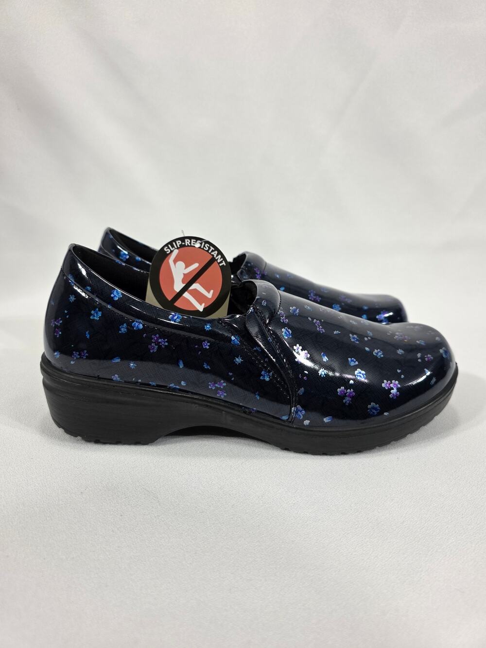 Easy Works by Easy Street Tiffany Navy Floral Work Clogs Womens 9 Wide